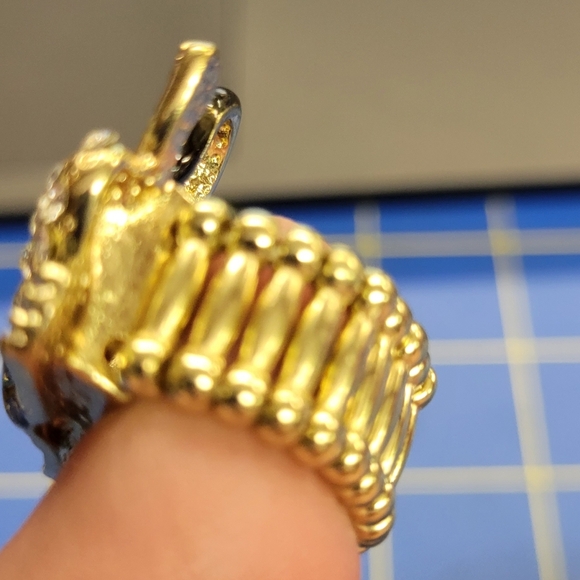 Frog Rhinestone Silver Tone Adjustable Ring - Picture 4 of 6